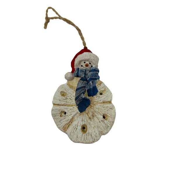 Beachy Christmas Ornaments - Snowman on a Starfish, & Snowman on a Sand Dollar - Picture 3 of 5
